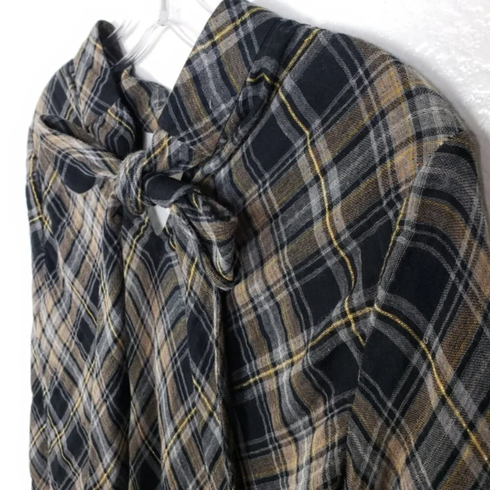 VERONICA BEARD Wade Metallic Plaid Tie-Neck Top Blouse size 6 Preppy Career